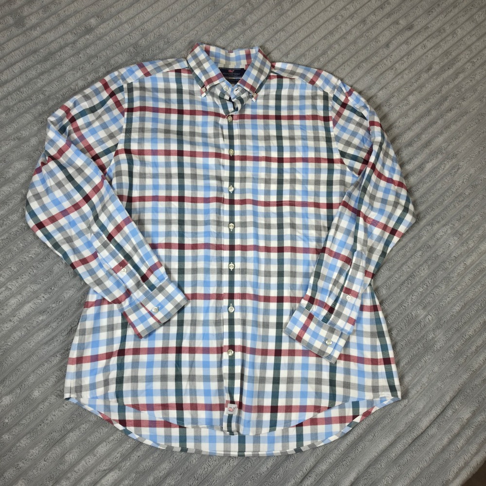 Vineyard Vines Slim Fit Murray Shirt Large Plaid Blue Red Cotton Button Down